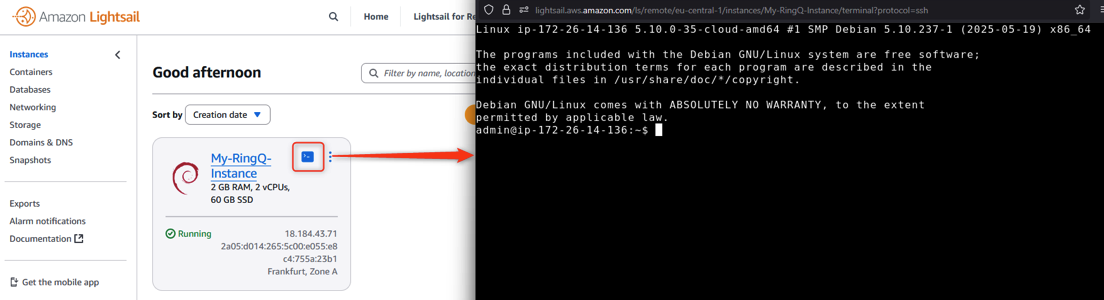 RingQ settings for Amazon Lightsail